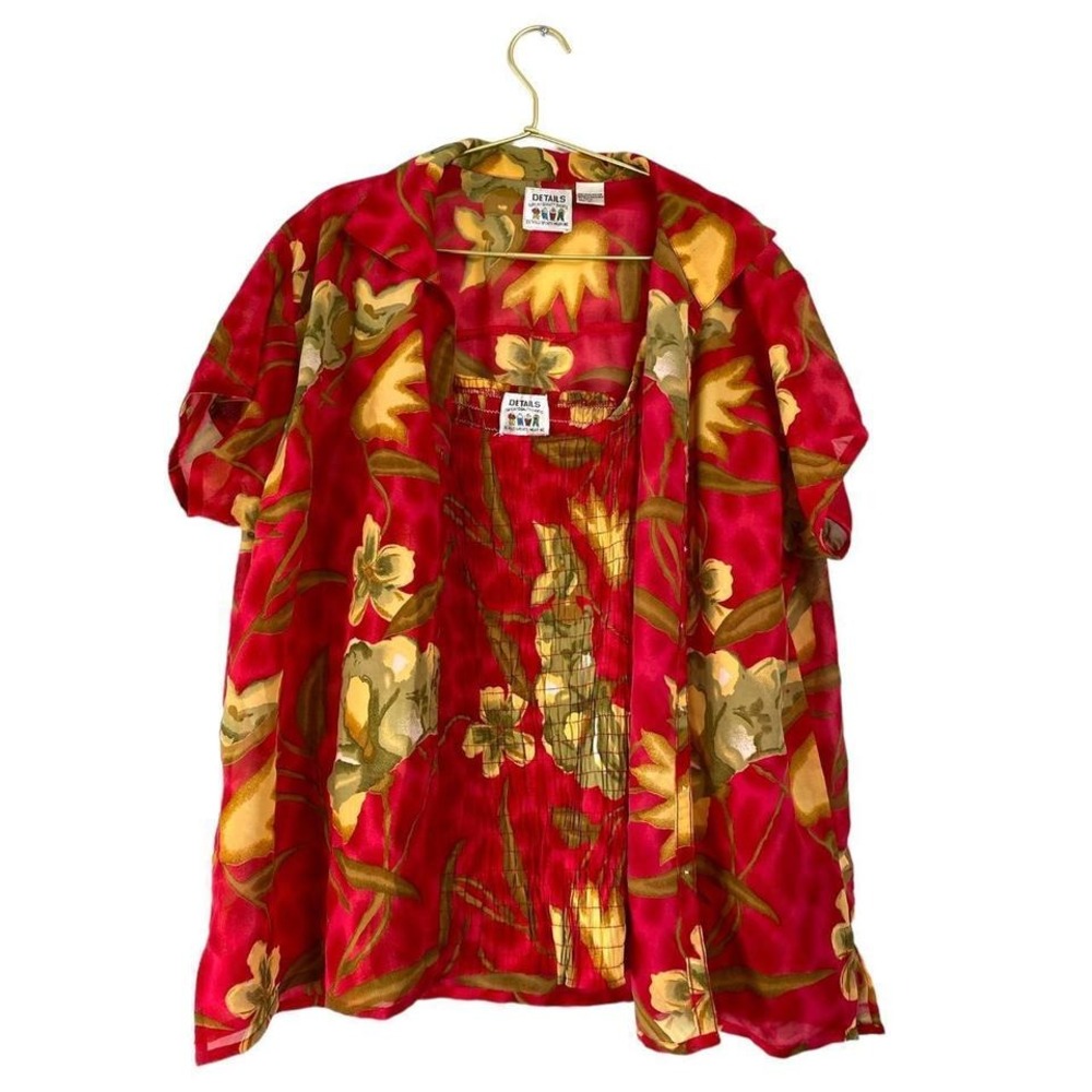Details Hawaii Floral Tank Top & Button Down Shirt Set Red Yellow Size XL 0144